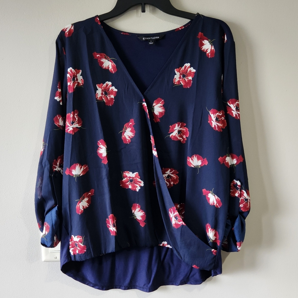 41 Hawthorn Navy and Red Floral Blouse
